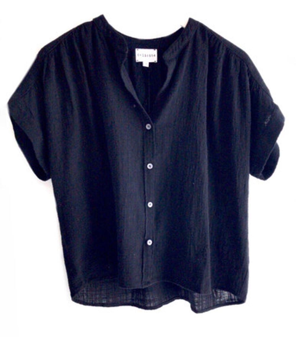 Felicite Cotton Gauze Short Sleeve Button Up Top in NAVY BLUE 2918-113 Size 2 S